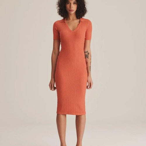 Ribbed Polo Dress With Piping