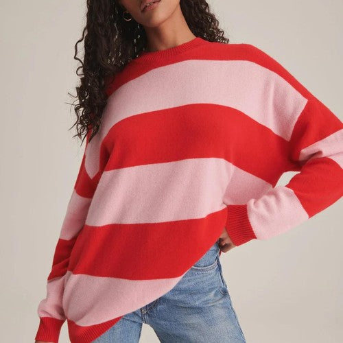 Cashmere Oversized Striped Crewneck Sweater