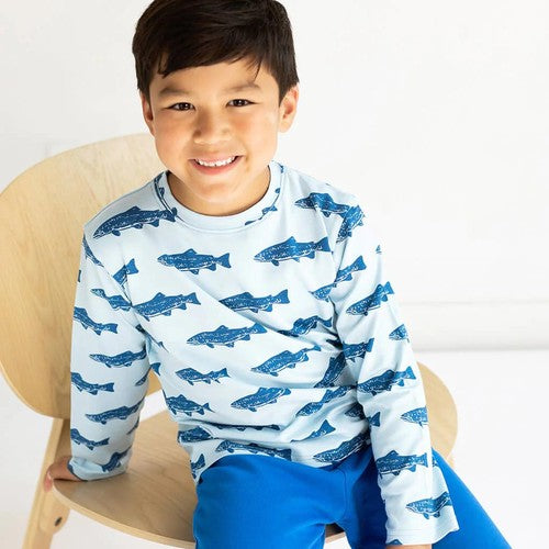 Kids' Blue Long Sleeve Shirt - Fish Print