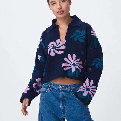 Cropped Floral Sweater