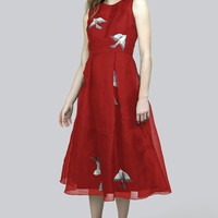 Silk Dress with Embroidered Birds