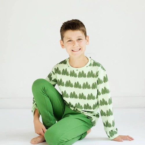 Kids' Green Long Sleeve Shirt - Tree Print