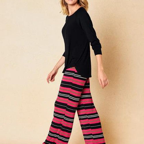 Relaxed Long Sleeve Top + Pajama Pant Set Varsity Fuchsia