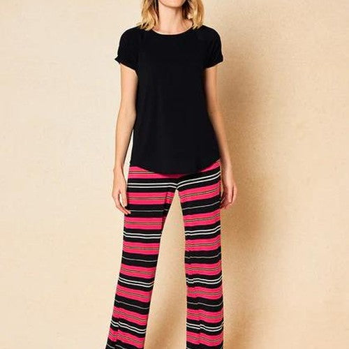 T-Shirt Top + Pajama Pant Set Varsity Fuchsia Mix