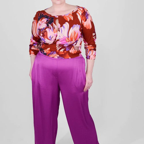 Frances Wide Leg Lounge Pant in Berry