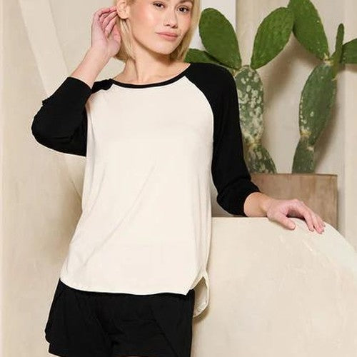 Relaxed Long Sleeve Top Cream Black