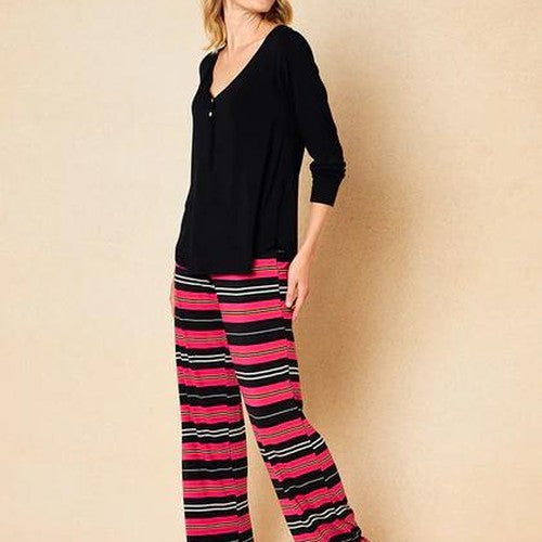 Henley Top + Pajama Pant Set Varsity Fuchsia